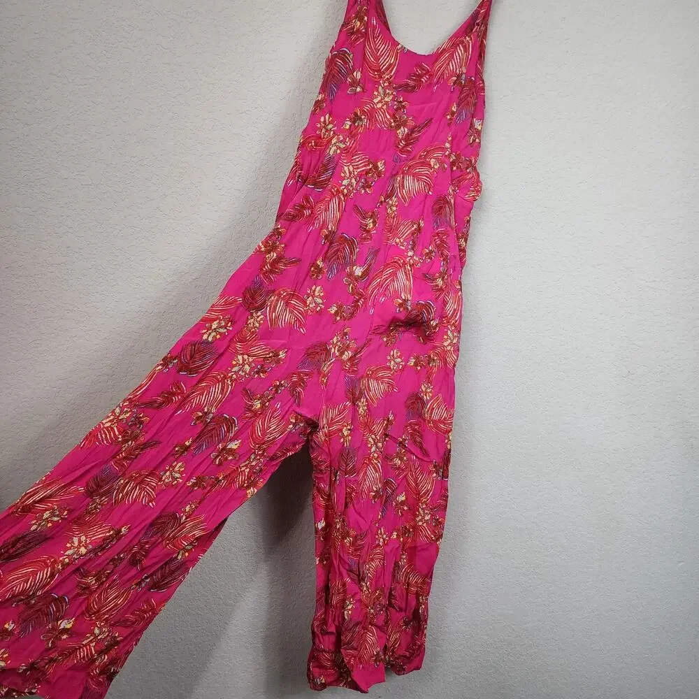 Free People Size 2 Hot Pink Tropical Floral Jumpsuit